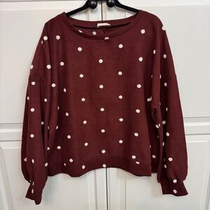 ANDTHEWHY Maroon and White Polka Dot Sweatshirt Size 1X. Dark coquette